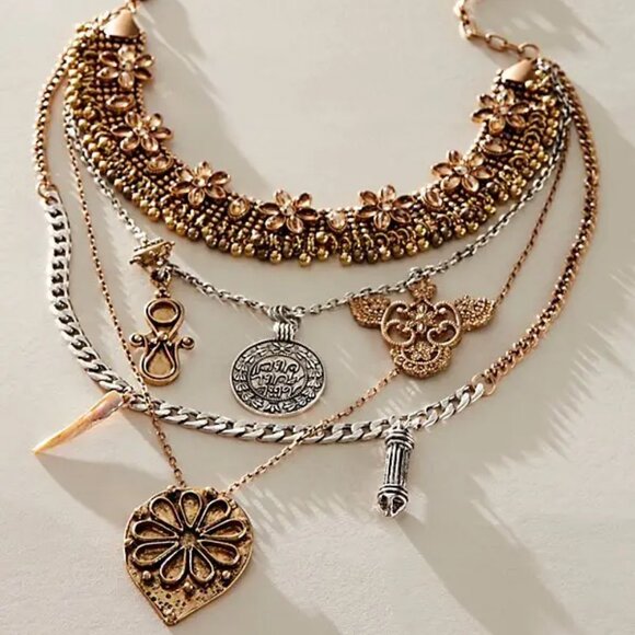 FREE PEOPLE x Ariana Ost Walsh Choker Necklace In Mixed Metal / Smoky Topaz NWT - Picture 1 of 6